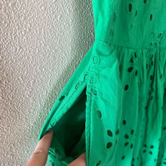 J Crew Eyelet Shirtdress Kelly Green Vintage Style A Line Midi Dress Size 00 - Picture 6 of 12